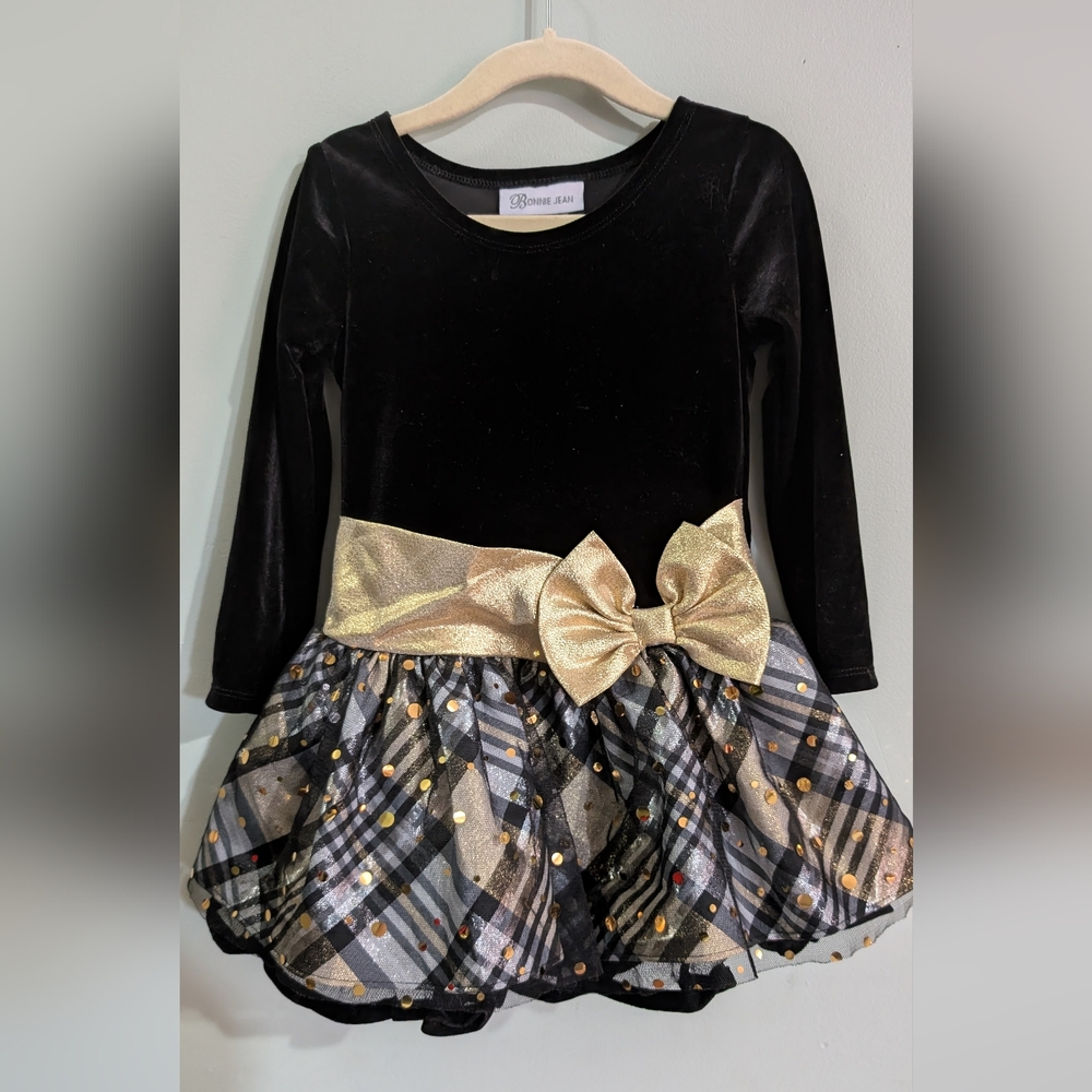 EUC Elegant Black & Gold Girls Sz 3T holiday Dress *C4